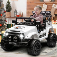 Garvee Coche a Batería 12V para Niños de 3 a 6 Años, Todoterreno Eléctrico con Mando a Distancia Parental, Reproductor Bluetooth y Doble Motor, Blanco