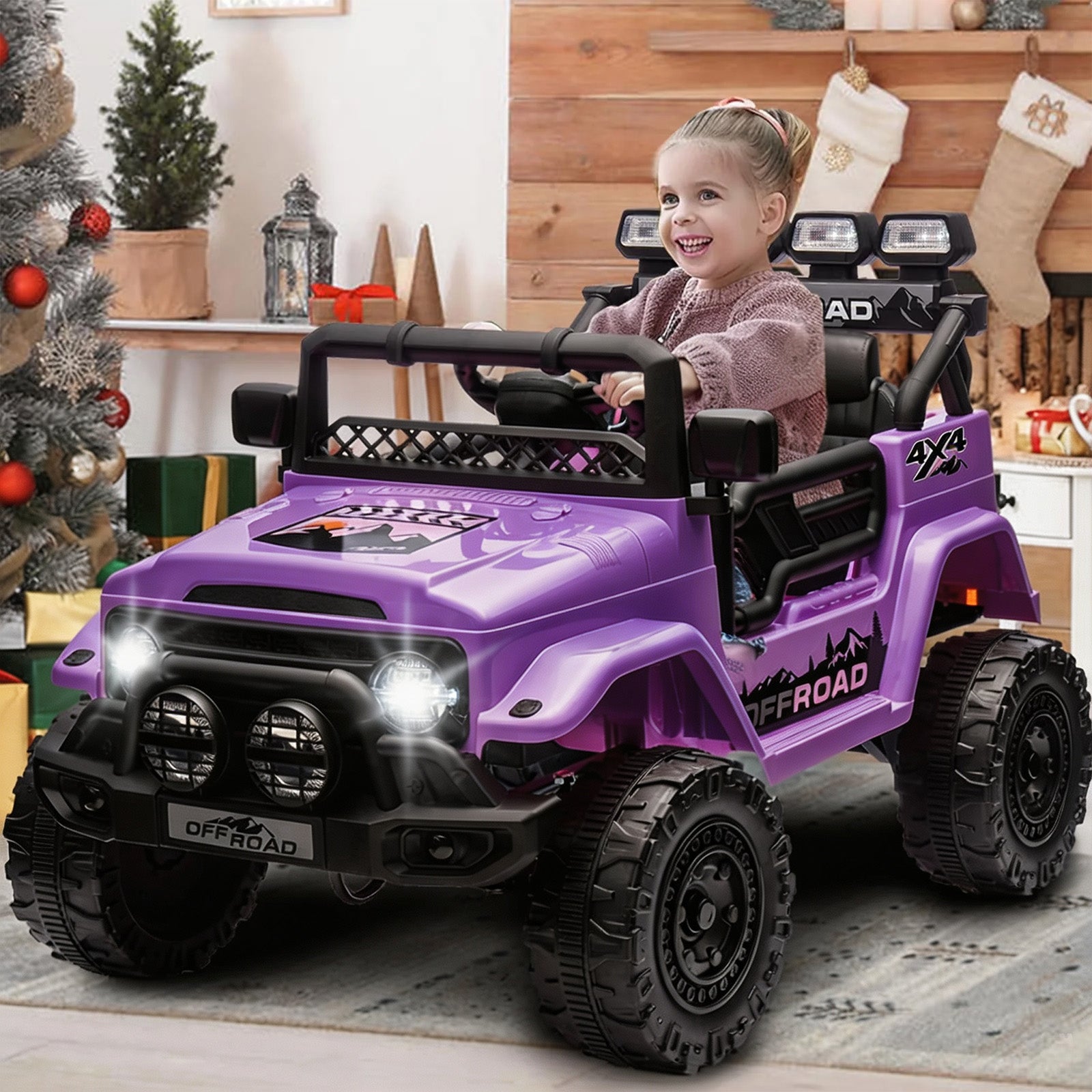 Garvee Coche Eléctrico Infantil 12V con Control Remoto y 3 Velocidades, Doble Motor, Bluetooth, Luces LED y Cinturones de Seguridad, para Niños de 3 a 6 Años, Morado