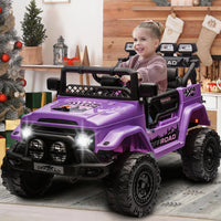 Garvee Coche Eléctrico Infantil 12V con Control Remoto y 3 Velocidades, Doble Motor, Bluetooth, Luces LED y Cinturones de Seguridad, para Niños de 3 a 6 Años, Morado
