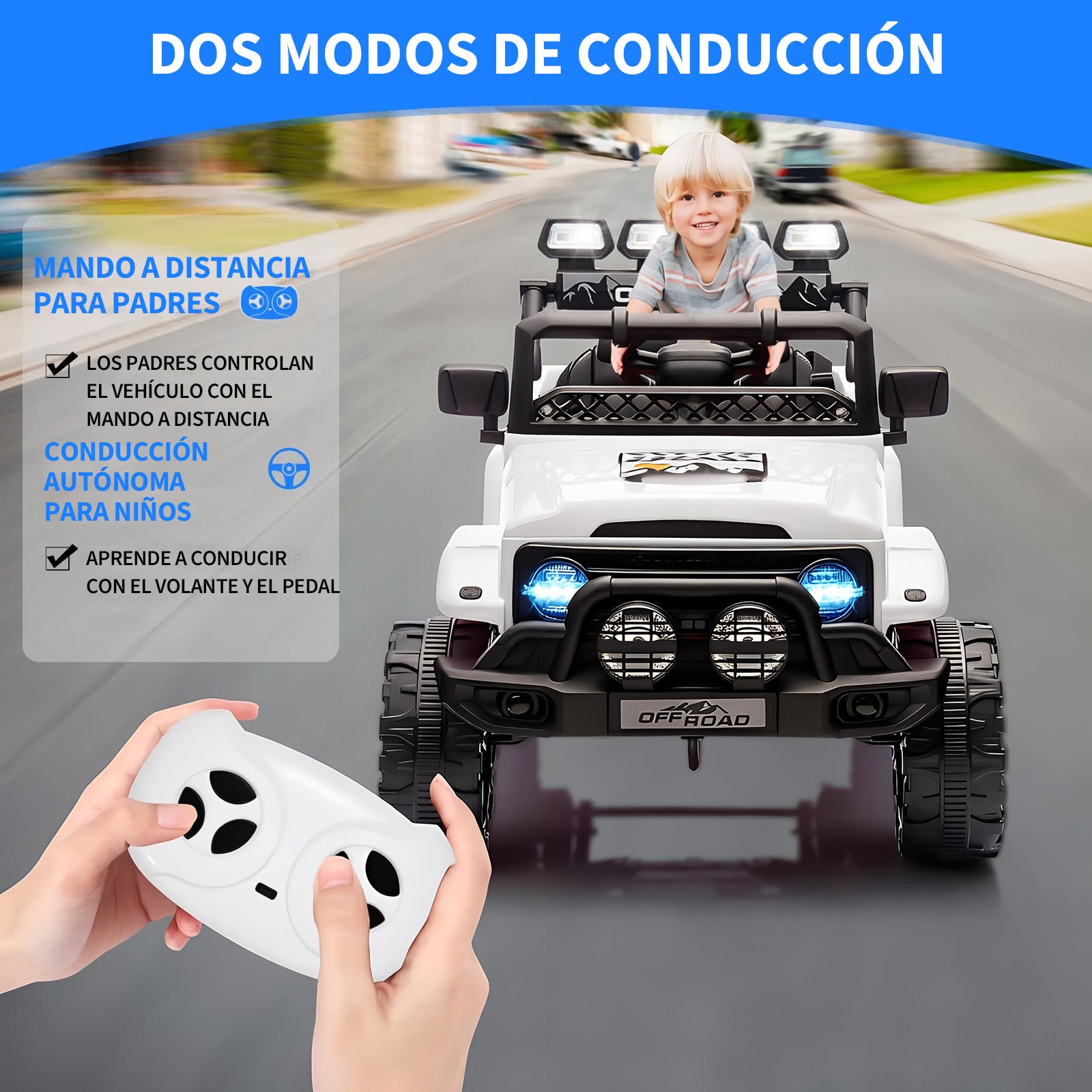 Garvee Coche a Batería 12V para Niños de 3 a 6 Años, Todoterreno Eléctrico con Mando a Distancia Parental, Reproductor Bluetooth y Doble Motor, Blanco
