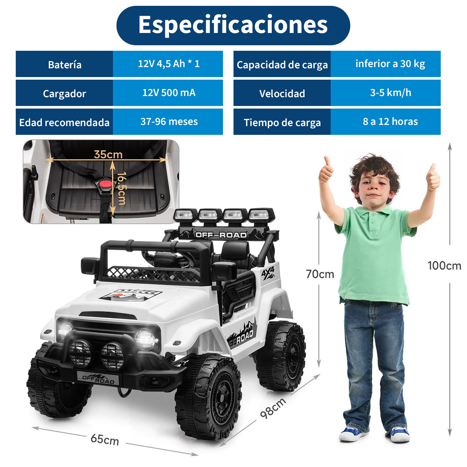 Garvee Coche a Batería 12V para Niños de 3 a 6 Años, Todoterreno Eléctrico con Mando a Distancia Parental, Reproductor Bluetooth y Doble Motor, Blanco