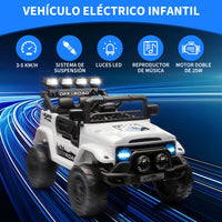 Garvee Coche a Batería 12V para Niños de 3 a 6 Años, Todoterreno Eléctrico con Mando a Distancia Parental, Reproductor Bluetooth y Doble Motor, Blanco