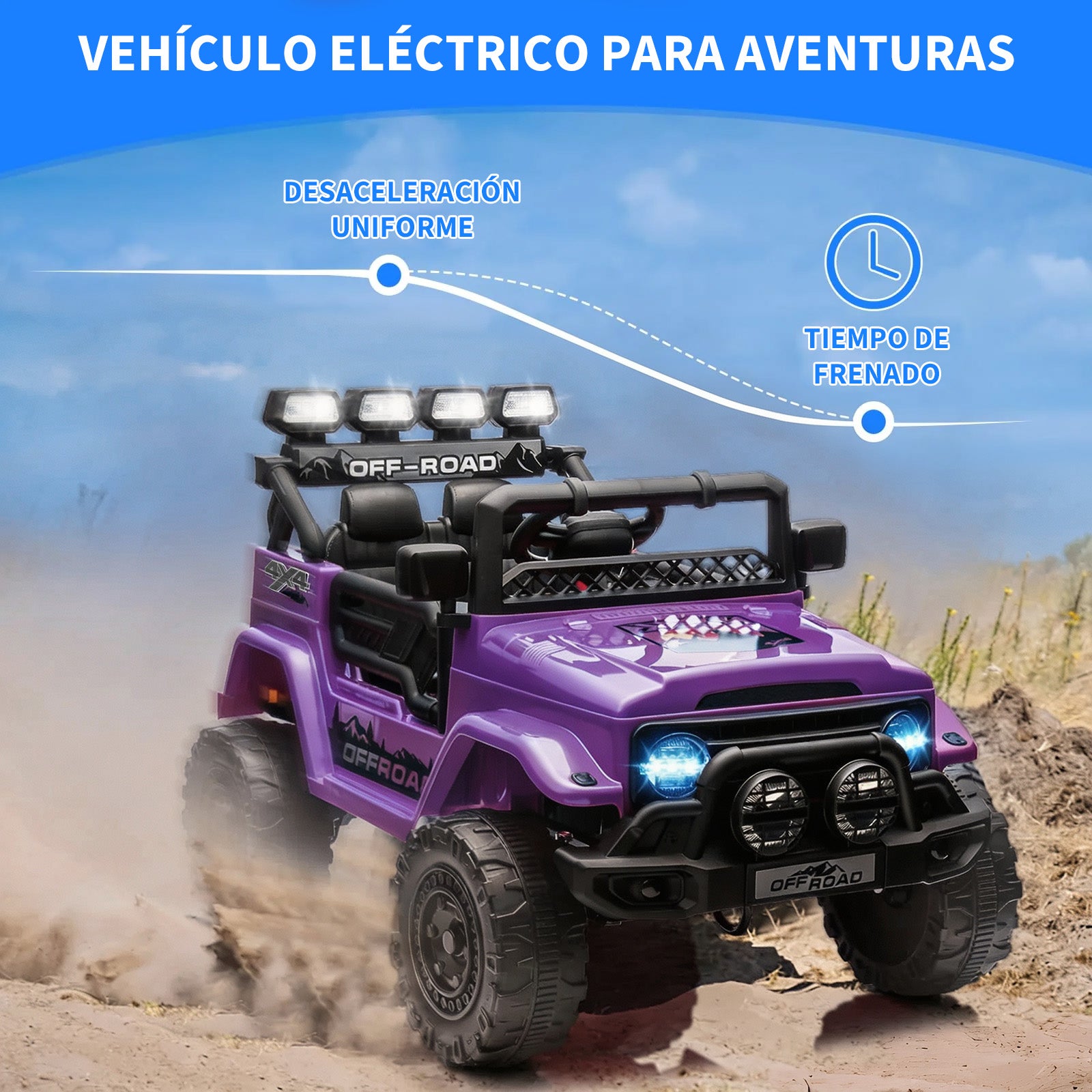 Garvee Coche Eléctrico Infantil 12V con Control Remoto y 3 Velocidades, Doble Motor, Bluetooth, Luces LED y Cinturones de Seguridad, para Niños de 3 a 6 Años, Morado