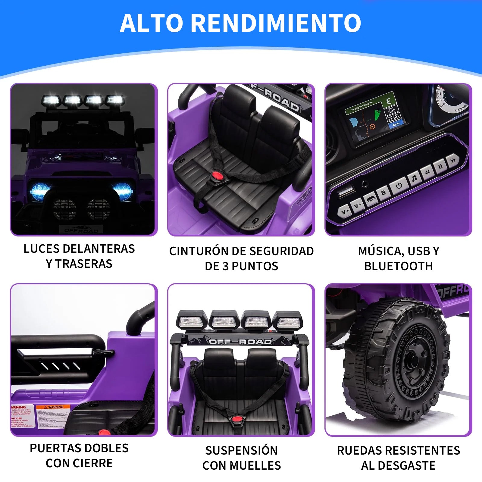 Garvee Coche Eléctrico Infantil 12V con Control Remoto y 3 Velocidades, Doble Motor, Bluetooth, Luces LED y Cinturones de Seguridad, para Niños de 3 a 6 Años, Morado