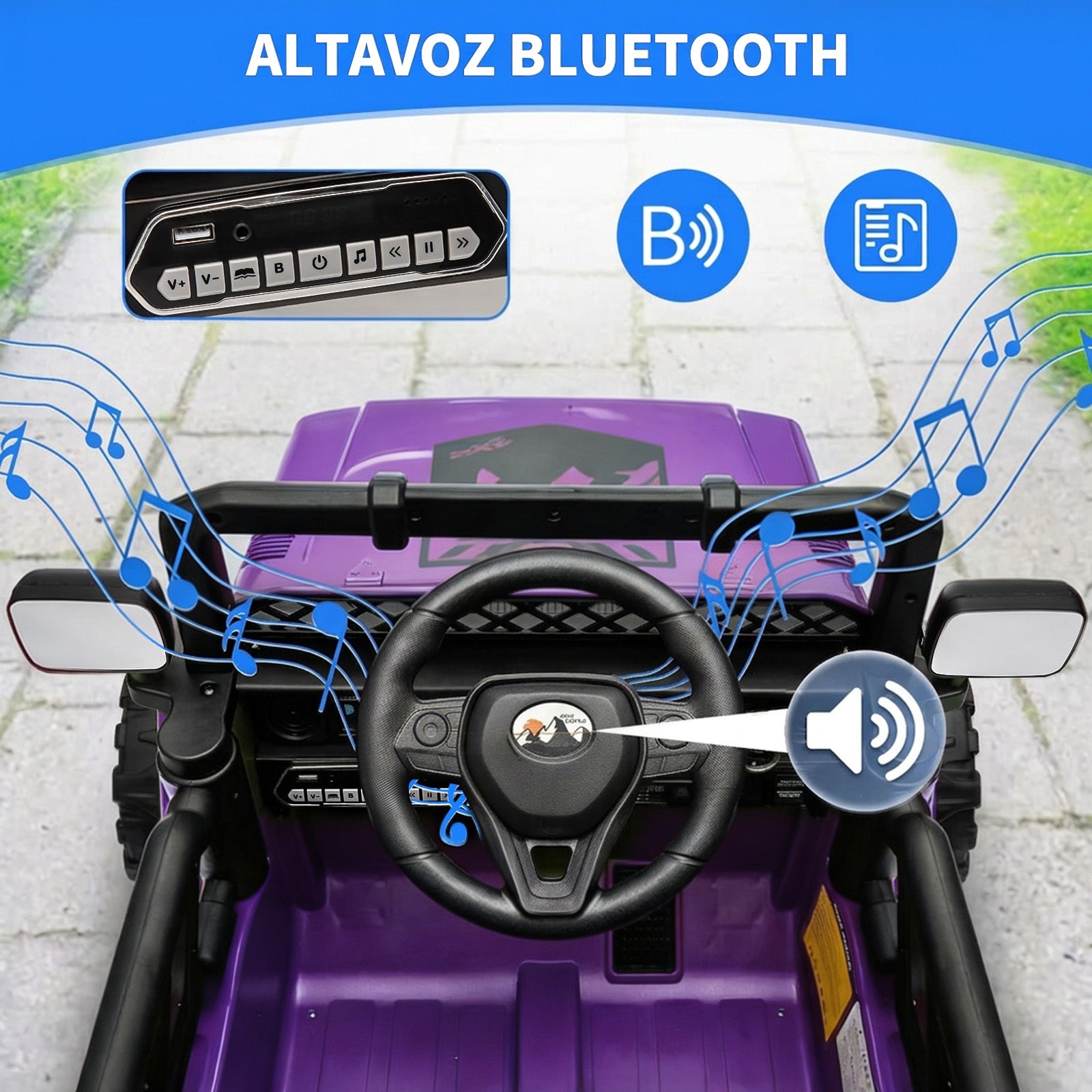 Garvee Coche Eléctrico Infantil 12V con Control Remoto y 3 Velocidades, Doble Motor, Bluetooth, Luces LED y Cinturones de Seguridad, para Niños de 3 a 6 Años, Morado