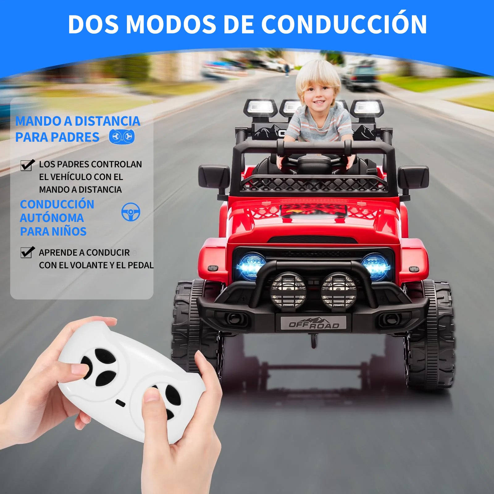 Garvee Coche Eléctrico para Niños 12V, Todoterreno Infantil con Control Remoto 2.4G, Doble Motor, Bluetooth, Luces LED y Arranque Suave, 3-6 Años, Rojo