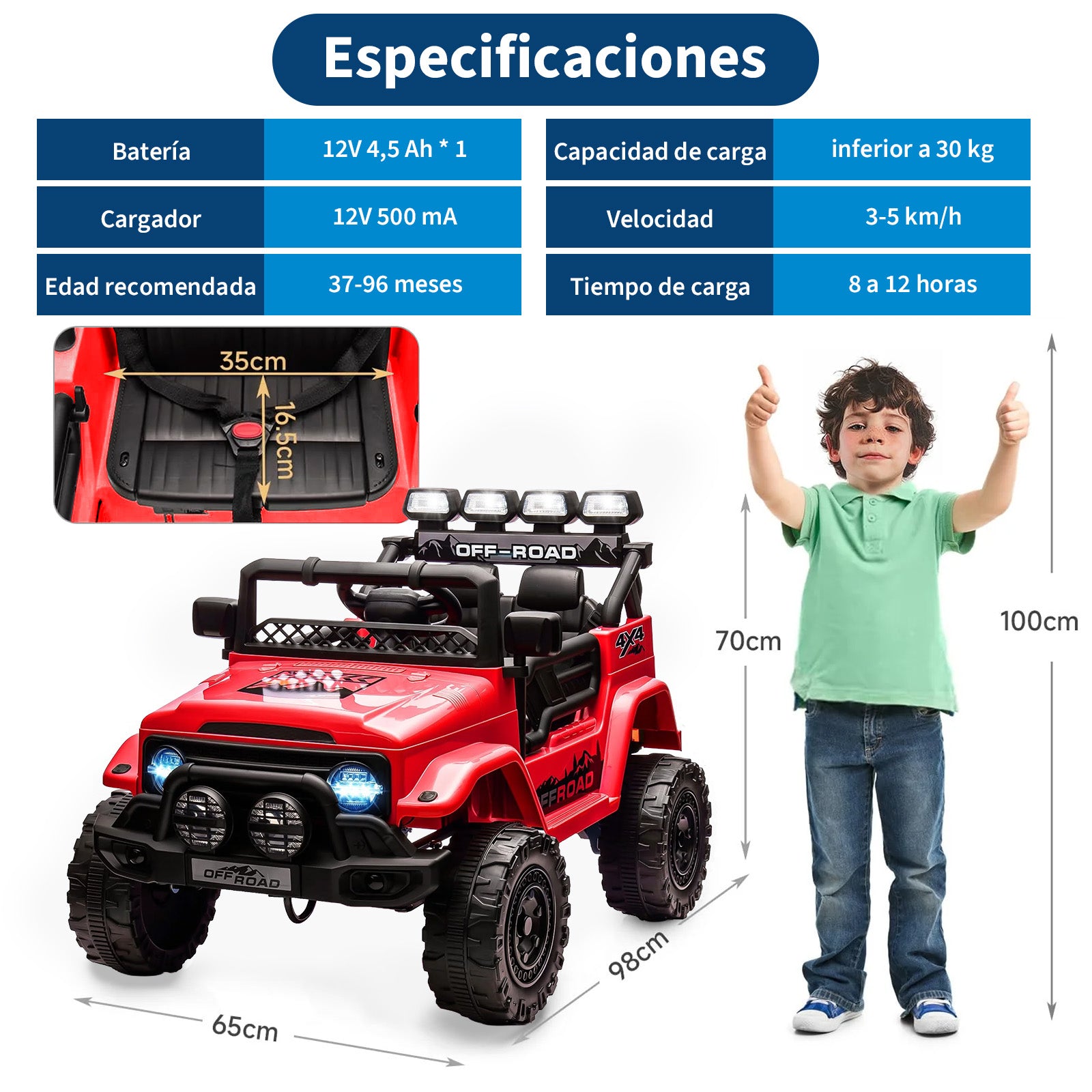 Garvee Coche Eléctrico para Niños 12V, Todoterreno Infantil con Control Remoto 2.4G, Doble Motor, Bluetooth, Luces LED y Arranque Suave, 3-6 Años, Rojo