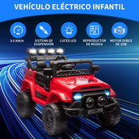 Garvee Coche Eléctrico para Niños 12V, Todoterreno Infantil con Control Remoto 2.4G, Doble Motor, Bluetooth, Luces LED y Arranque Suave, 3-6 Años, Rojo