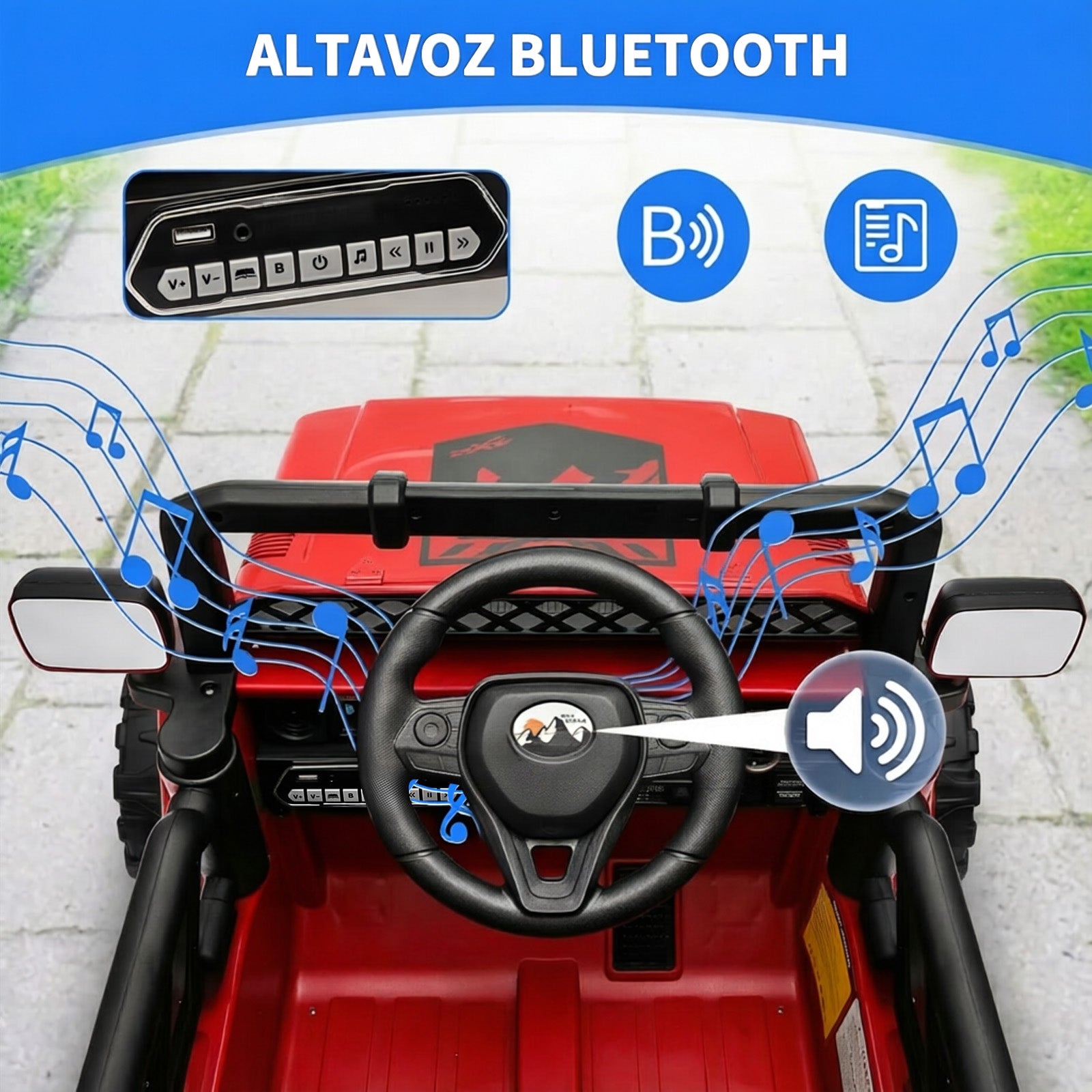 Garvee Coche Eléctrico para Niños 12V, Todoterreno Infantil con Control Remoto 2.4G, Doble Motor, Bluetooth, Luces LED y Arranque Suave, 3-6 Años, Rojo