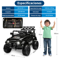 Garvee Coche Eléctrico para Niños 12V, Todoterreno Infantil con Control Remoto 2.4G, Doble Motor, Bluetooth, Luces LED y Suspensión, 3-6 Años, Negro