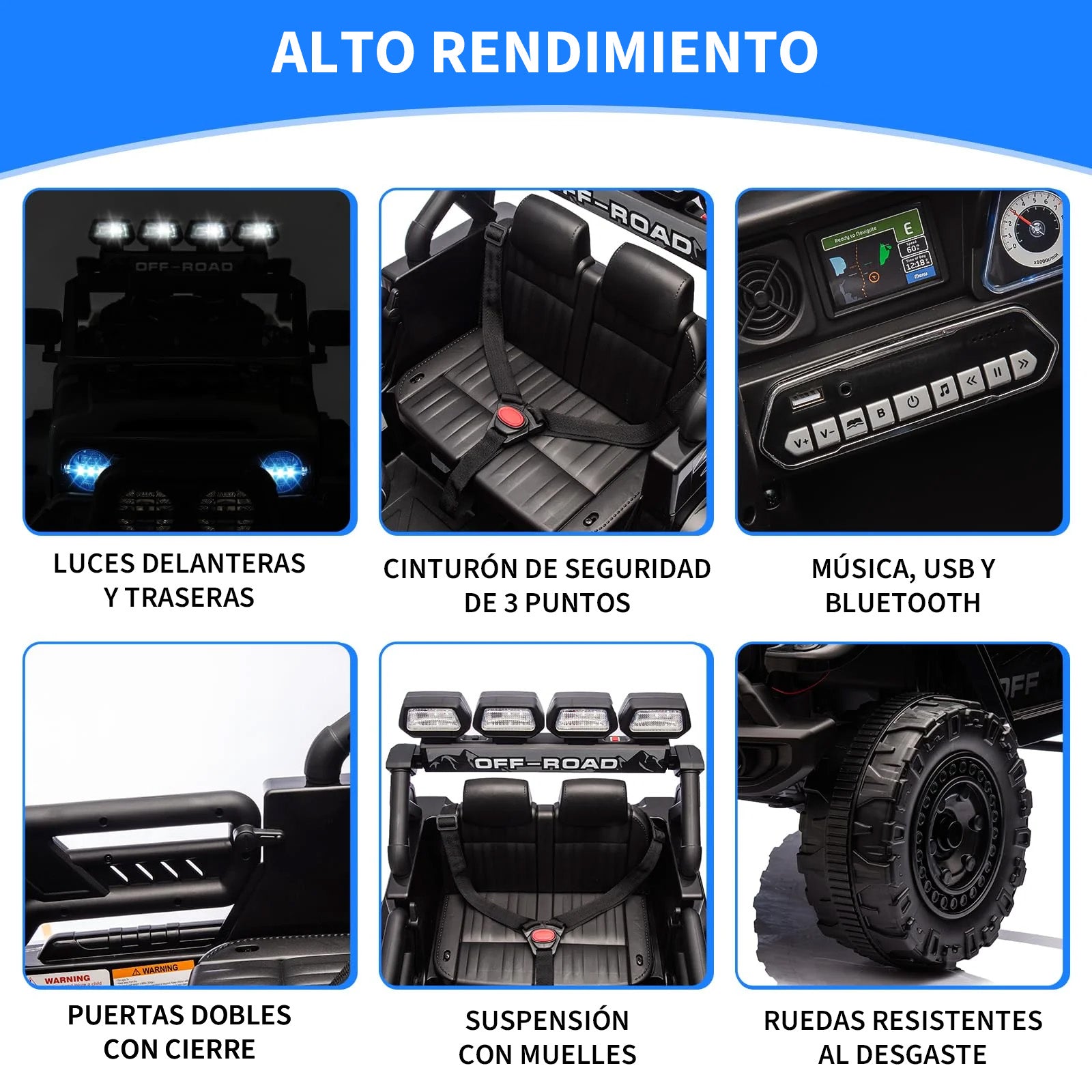 Garvee Coche Eléctrico para Niños 12V, Todoterreno Infantil con Control Remoto 2.4G, Doble Motor, Bluetooth, Luces LED y Suspensión, 3-6 Años, Negro
