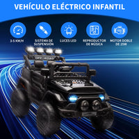 Garvee Coche Eléctrico para Niños 12V, Todoterreno Infantil con Control Remoto 2.4G, Doble Motor, Bluetooth, Luces LED y Suspensión, 3-6 Años, Negro