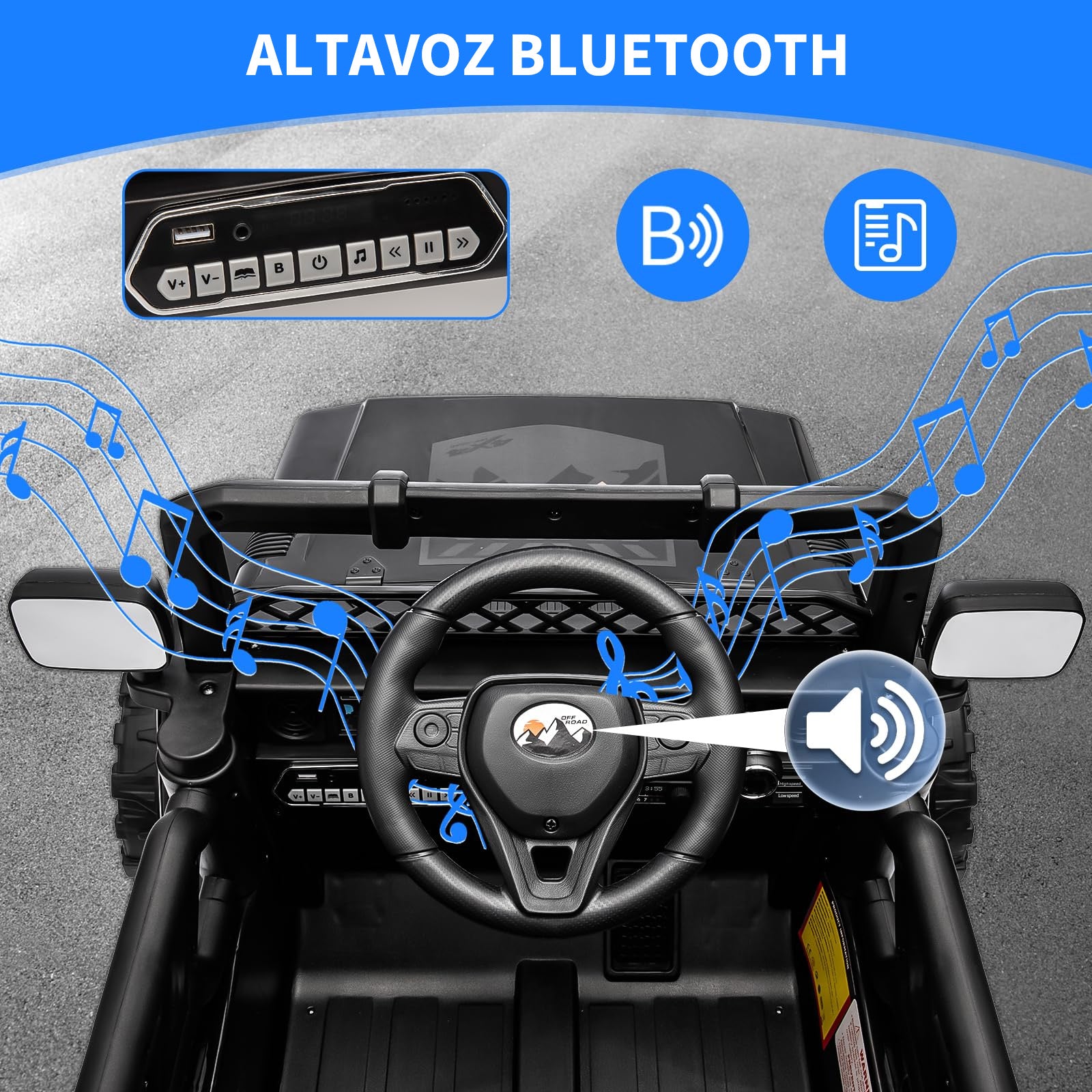 Garvee Coche Eléctrico para Niños 12V, Todoterreno Infantil con Control Remoto 2.4G, Doble Motor, Bluetooth, Luces LED y Suspensión, 3-6 Años, Negro