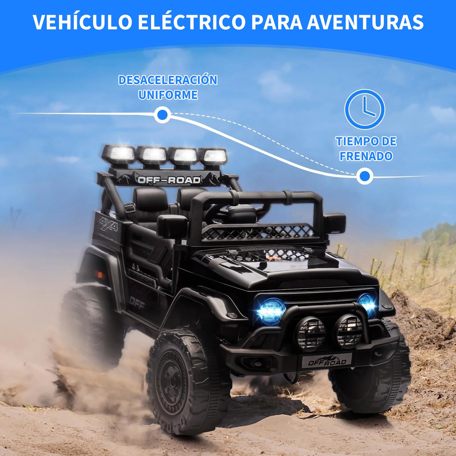 Garvee Coche Eléctrico para Niños 12V, Todoterreno Infantil con Control Remoto 2.4G, Doble Motor, Bluetooth, Luces LED y Suspensión, 3-6 Años, Negro
