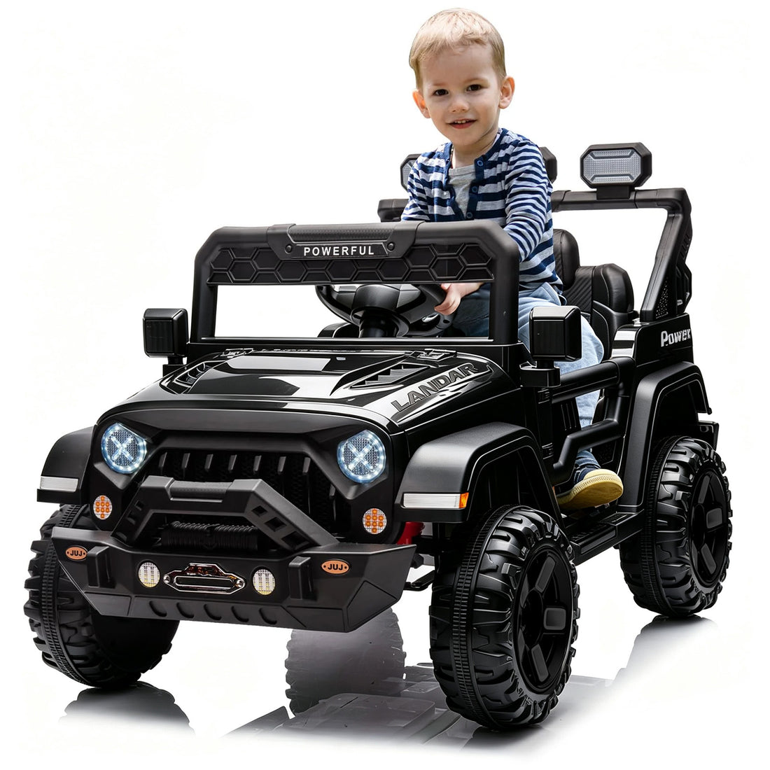 Garvee Coche Eléctrico Infantil de 12 V con Control Remoto Parental, 3 Velocidades, Luces LED, Música Bluetooth y Suspensión de Resortes, para Niños de 3 a 6 Años, Negro