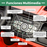 Garvee Coche Eléctrico Infantil Estilo Todoterreno Batería 12V 7Ah Doble Motor Mando a Distancia 2.4 GHz Conexión Bluetooth Luces LED Arranque Suave Rojo