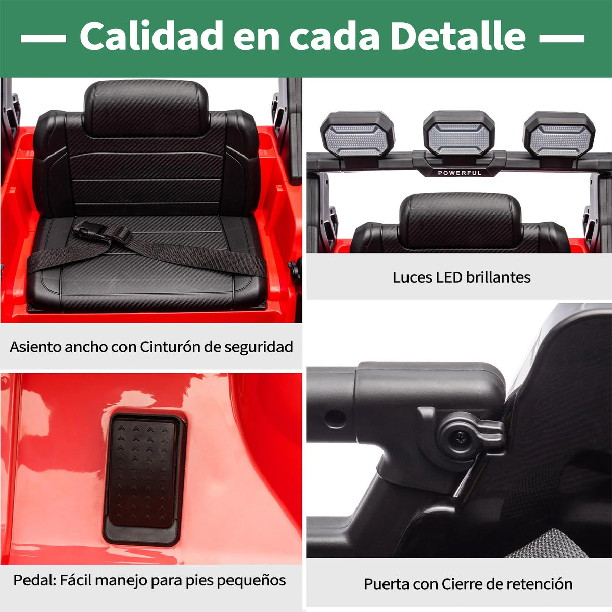 Garvee Coche Eléctrico Infantil Estilo Todoterreno Batería 12V 7Ah Doble Motor Mando a Distancia 2.4 GHz Conexión Bluetooth Luces LED Arranque Suave Rojo
