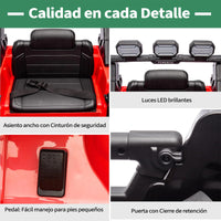 Garvee Coche Eléctrico Infantil Estilo Todoterreno Batería 12V 7Ah Doble Motor Mando a Distancia 2.4 GHz Conexión Bluetooth Luces LED Arranque Suave Rojo