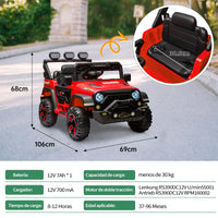 Garvee Coche Eléctrico Infantil Estilo Todoterreno Batería 12V 7Ah Doble Motor Mando a Distancia 2.4 GHz Conexión Bluetooth Luces LED Arranque Suave Rojo