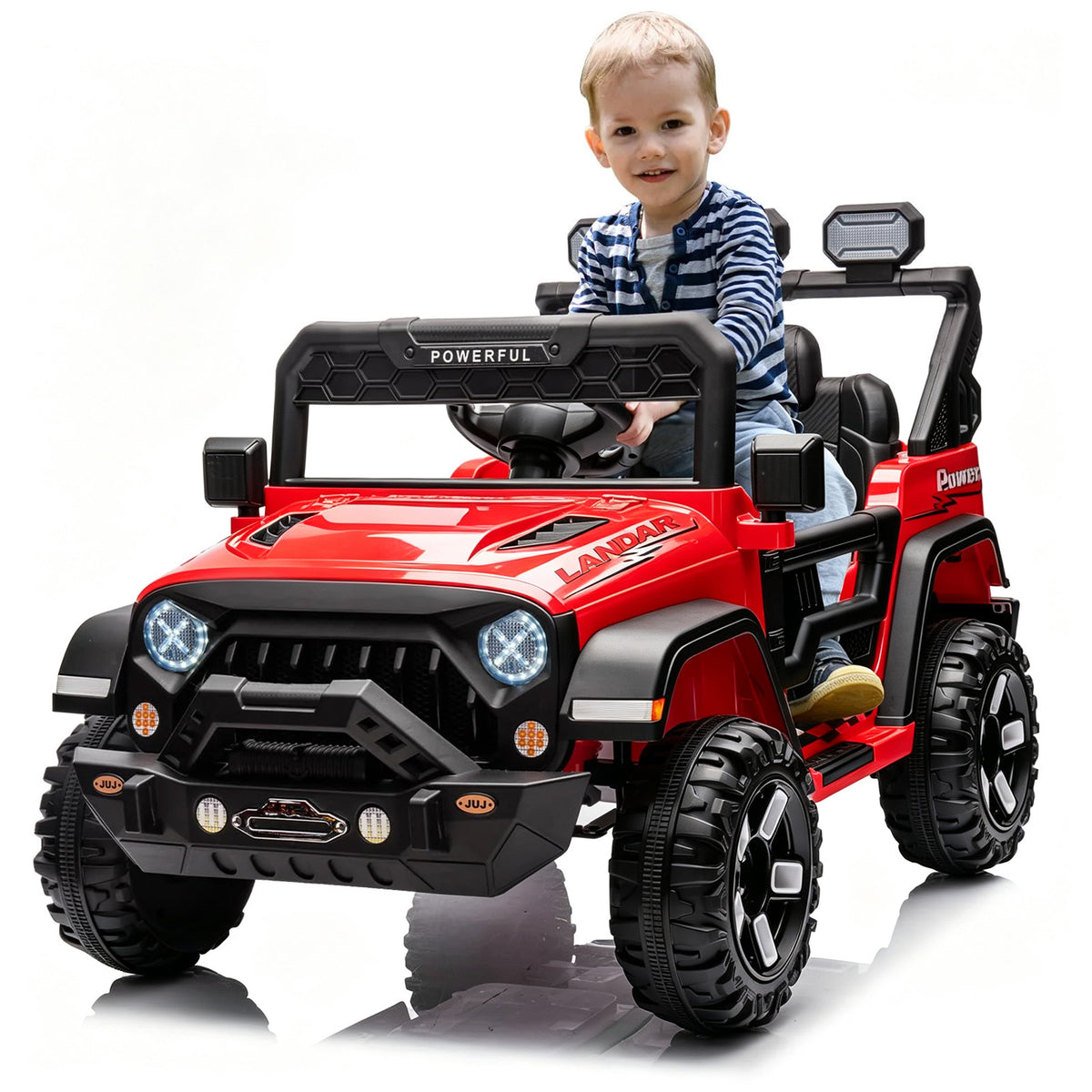 Garvee Coche Eléctrico Infantil Estilo Todoterreno Batería 12V 7Ah Doble Motor Mando a Distancia 2.4 GHz Conexión Bluetooth Luces LED Arranque Suave Rojo