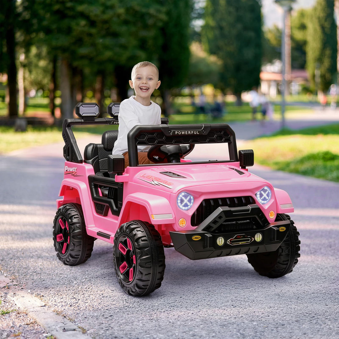 Garvee Coche Eléctrico Infantil de 12 V con Control Remoto Parental, 3 Velocidades, Luces LED, Música Bluetooth y Suspensión de Resortes, para Niños de 3 a 6 Años, Interior y Exterior, Rosa
