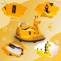Garvee Autoscooter 6V, Rotación 360°, Luces LED, Control Remoto, Diseño Jirafa, Seguridad 5 Puntos, Batería, 2-5 años, Interior y Exterior, Amarillo