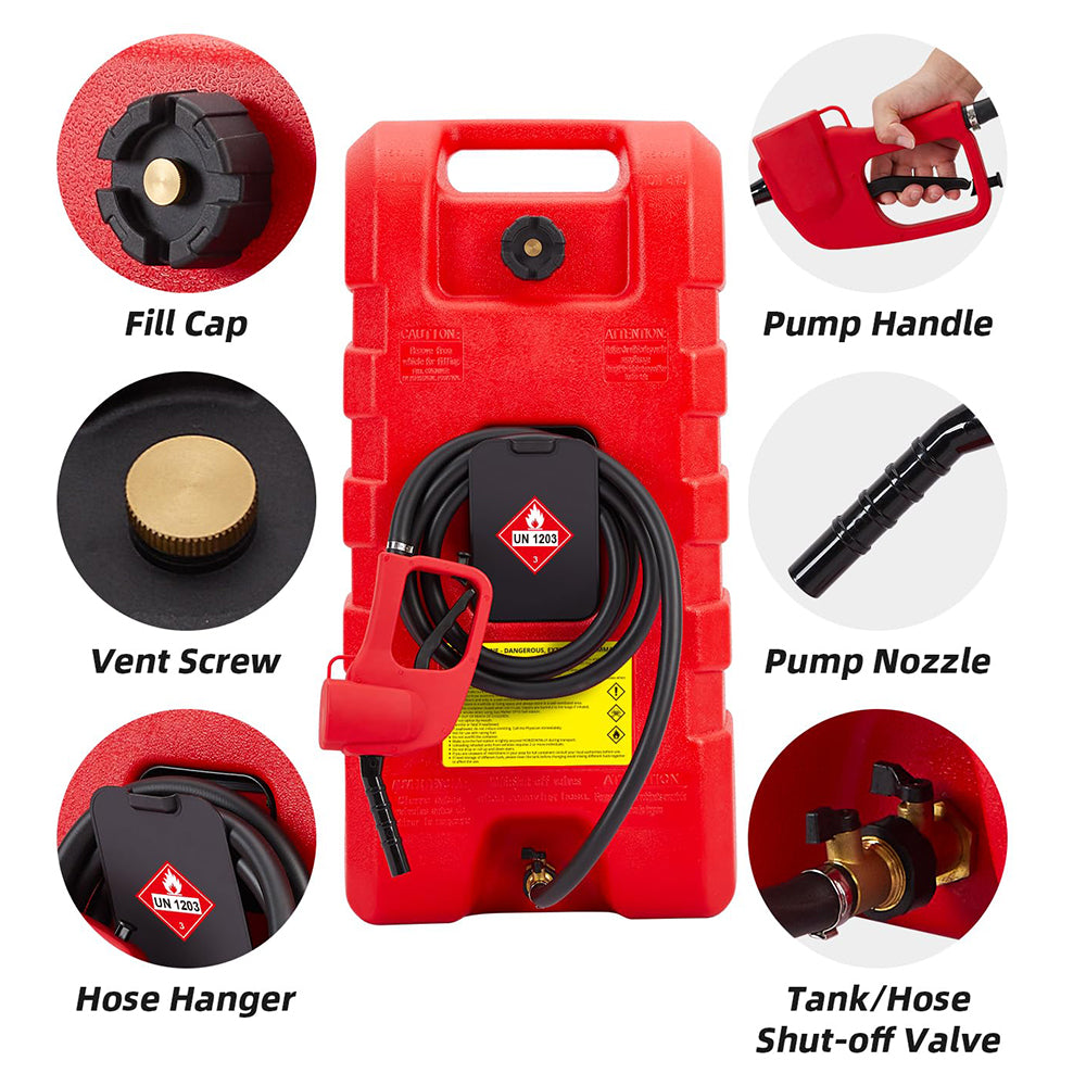 Garvee Contenedor de gasolina de 56.78L con bomba manual y manguera de 304.8cm para jardín y vehículos, HDPE antifugas, ruedas, resistente