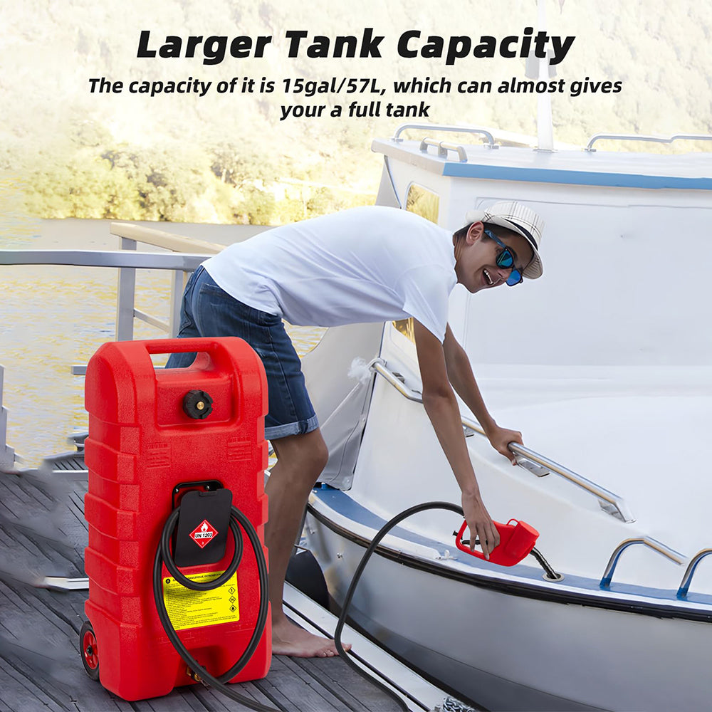 Garvee Contenedor de gasolina de 56.78L con bomba manual y manguera de 304.8cm para jardín y vehículos, HDPE antifugas, ruedas, resistente