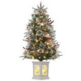 Garvee Árbol Artificial de Navidad 90cm 78 Luces LED Bayas Rojas Material Pino Nieve Base Vintage Estable Temporizador Hogar Oficina - 90 cm & Árbol de luz óptica simulada & Cajita luminosa de ciervo