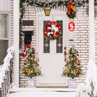 Garvee Árbol de Navidad Mini 90cm Preiluminado con Nieve Artificial y LED Blanco Cálido, Base Blanca, Decoración para Hogar y Oficina
