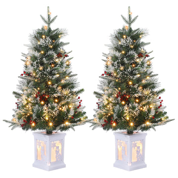 Garvee Árbol de Navidad Mini 90cm con Muñeco de Nieve, LED Blanco Cálido y Base Blanca, Decoración Festiva Preiluminada para Hogar y Oficina, 2 Paquetes