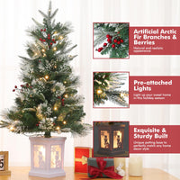 Garvee Árbol de Navidad Mini 90cm con Muñeco de Nieve, LED Blanco Cálido y Base Blanca, Decoración Festiva Preiluminada para Hogar y Oficina, 2 Paquetes