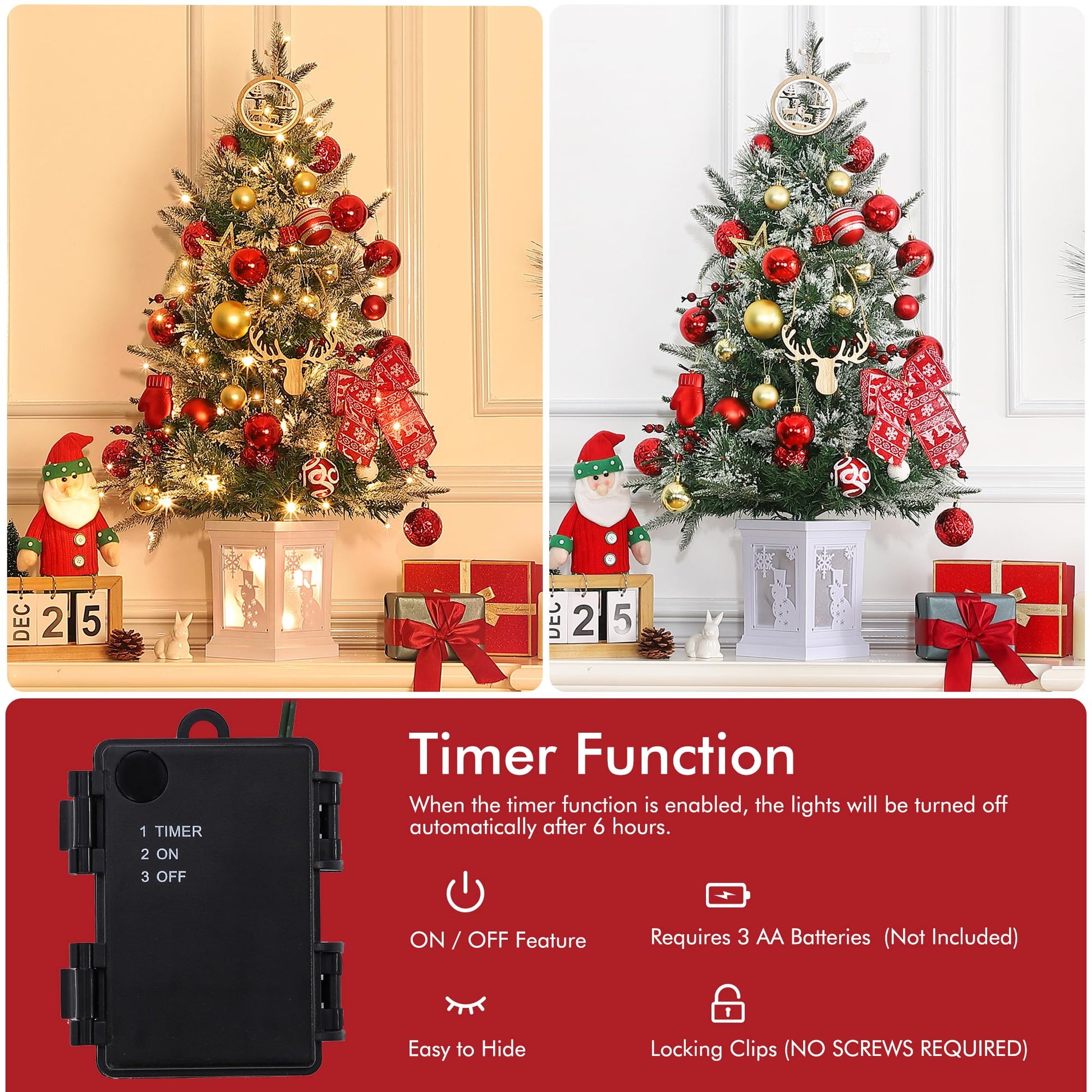 Garvee Árbol de Navidad Mini 90cm con Muñeco de Nieve, LED Blanco Cálido y Base Blanca, Decoración Festiva Preiluminada para Hogar y Oficina, 2 Paquetes