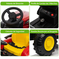 Garvee Tractor Eléctrico 12V, Remolque Desmontable, Doble Motor 35W, Bluetooth, 3 Velocidades, Luces LED, Control Remoto, 3-6 años, Jardín y Patio, Rojo
