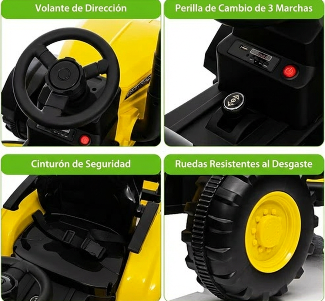 Garvee Tractor Eléctrico Infantil 12V con Remolque y Control Remoto - Amarillo
