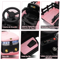Garvee Tractor Eléctrico 12V, Remolque Amovible, Motor Doble 35W, Control Remoto, 3-6 años, Jardín, Rosa