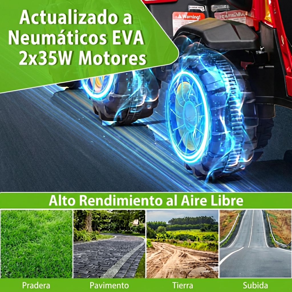 Garvee Tractor Eléctrico 12V, Remolque Desmontable, Doble Motor 35W, Bluetooth, 3 Velocidades, Luces LED, Control Remoto, 3-6 años, Jardín y Patio, Rojo