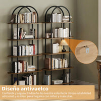Garvee Estantería de Libros Semicircular de 5 Niveles Industrial Librería de Arco Hierro y Madera Vintage