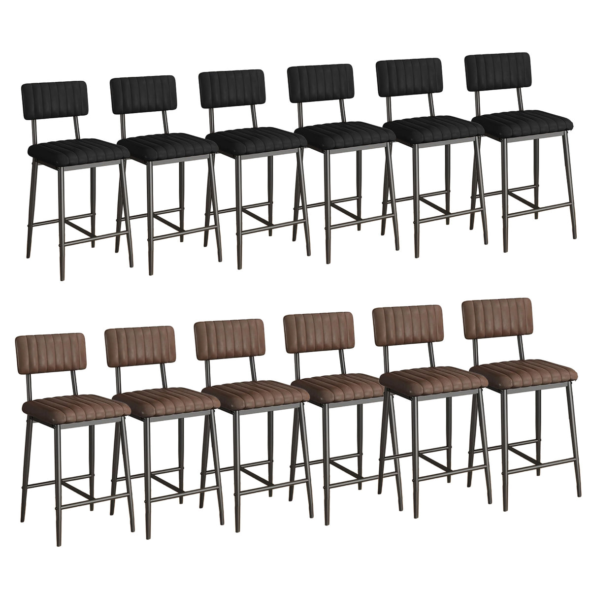 Garvee Conjunto de 2 Taburetes Altos de Cocina con Asiento de PU y Respaldo Ergonómico 181kg Negro