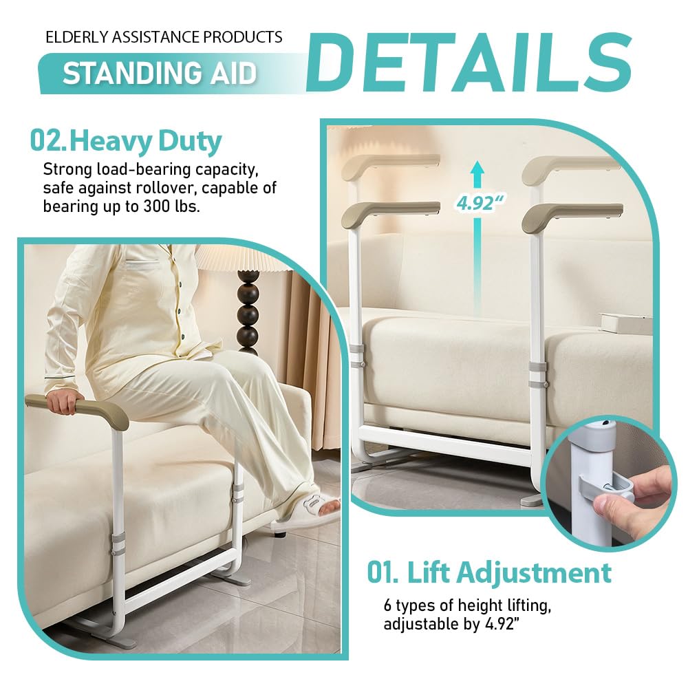 Garvee Asistencia para Movilidad Sofá Acero Carbono 6 Alturas Regulables Antideslizante Instalación Sencilla Hogares Mayores Marrón