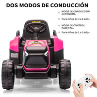 Garvee Tractor Eléctrico 12V con Remolque, Motor Dual 35W, Bluetooth, Luces LED y Control Remoto para Niños - Rosa
