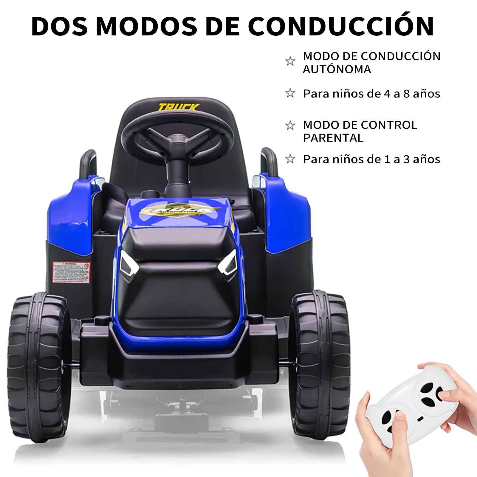 Garvee Tractor Eléctrico para Niños 12V con Remolque Desmontable, Motor Doble, Mando Parental, Luces LED y Música, Vehículo a Batería para Niños 3-6 Años, Exterior y Jardín, Azul