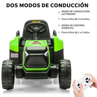Garvee Tractor Eléctrico 12V, Remolque Amovible, Doble Motor, Luces LED, Control Remoto, 3-6 años, Jardín, Verde