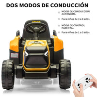 Garvee Tractor Eléctrico 12V, Remolque Amovible, Doble Motor, Luces LED, Bluetooth, 3-6 años, Jardín, Amarillo
