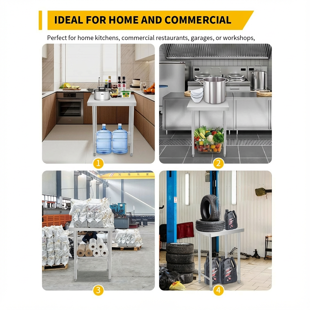 Garvee Mesa de Acero Inoxidable 45,72×60,96cm in Mesa de Preparación Comercial Diseño Abierto Estabilidad Superior Cocina y Taller