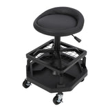 Garvee Taburete Rodante de Garaje Acero Goma Espuma Ajustable Asiento Acolchado Armazón Redondo Hogares, Talleres Garajes, Talleres Negro - Negro