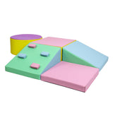 Garvee Set de Juego de Escalada y Arrastrar para Niños con Bloques de Espuma de Cuero PU, 5 Piezas Ligeras y Seguras, Multicolor 180x51x38cm, Ideal para Juegos Interiores - Rosa