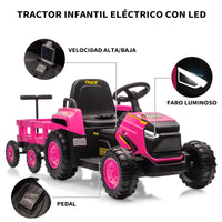 Garvee Tractor Eléctrico 12V con Remolque, Motor Dual 35W, Bluetooth, Luces LED y Control Remoto para Niños - Rosa