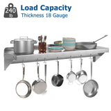 Garvee Estante De Acero Inoxidable 48x12in, 7 Ganchos, Cocina Y Restaurante, Resistente A La Oxidación, Instalación Rápida, Acero 18 Gauge - Superficie plana con ganchos