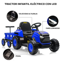 Garvee Tractor Eléctrico para Niños 12V con Remolque Desmontable, Motor Doble, Mando Parental, Luces LED y Música, Vehículo a Batería para Niños 3-6 Años, Exterior y Jardín, Azul